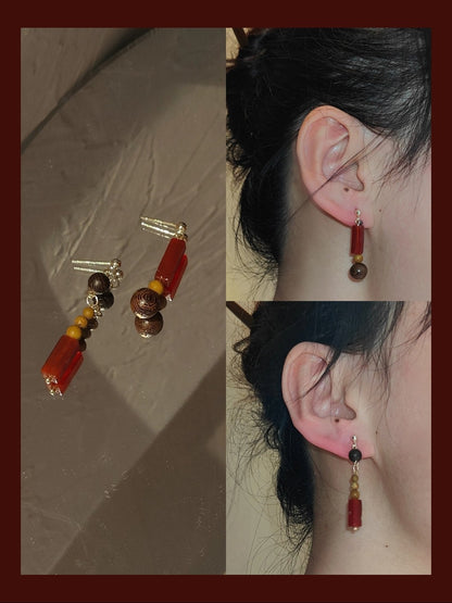 「Chinoiserie」Natural Sandalwood Dangle Earrings