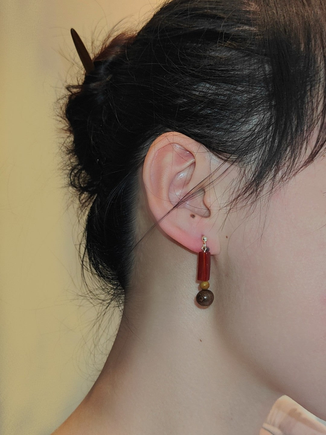 「Chinoiserie」Natural Sandalwood Dangle Earrings