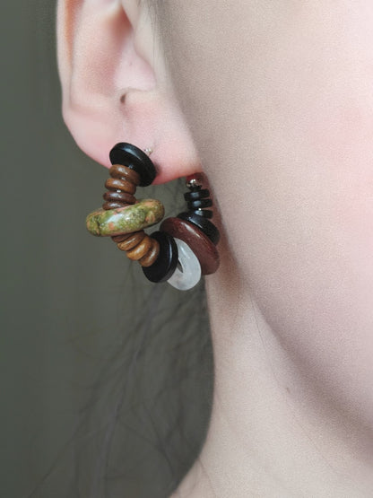 「Chinoiserie」Natural Sandalwood Hoop Earrings