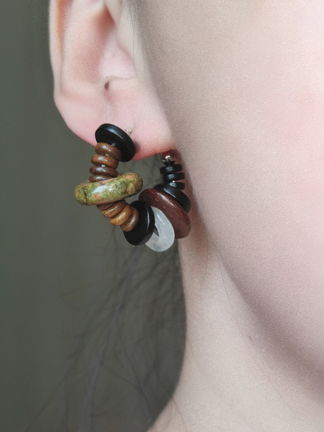 「Chinoiserie」Natural Sandalwood Hoop Earrings