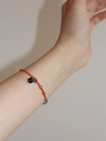「Chinoiserie」 Natural Stone  Red Green  Bracelet