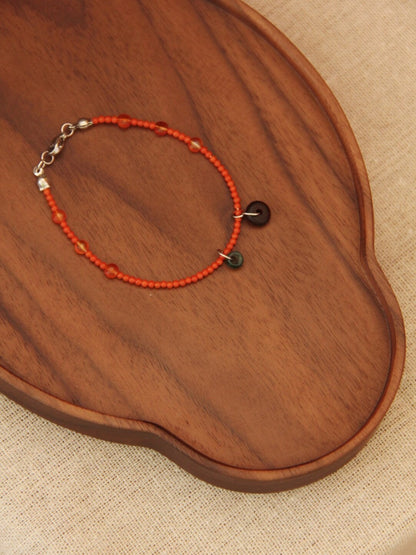 「Chinoiserie」 Natural Stone  Red Green  Bracelet