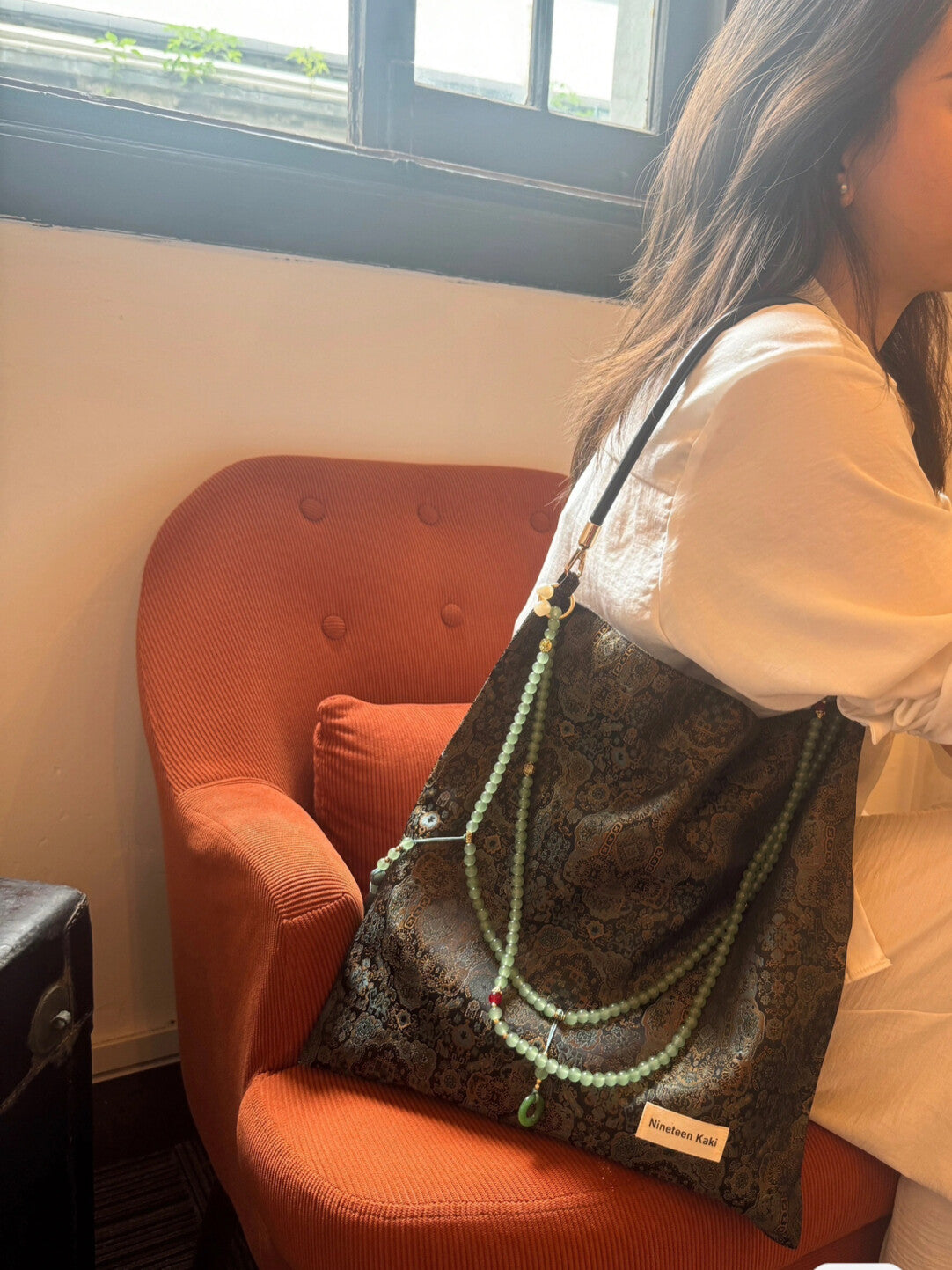 [Chinoiserie] Oriental Style Pattern Beaded Tassel Silk Bag