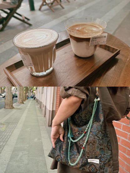 [Chinoiserie] Oriental Style Pattern Beaded Tassel Silk Bag