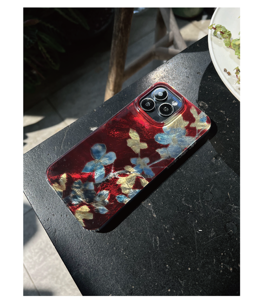 「Chinoiserie」Palace Flowers Printed Red Phone Case | iPhone Case | Three Fleas