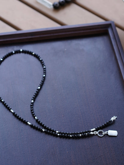 「Chinoiserie」Peace Talisman Silver Black Agate Beaded Bracelet
