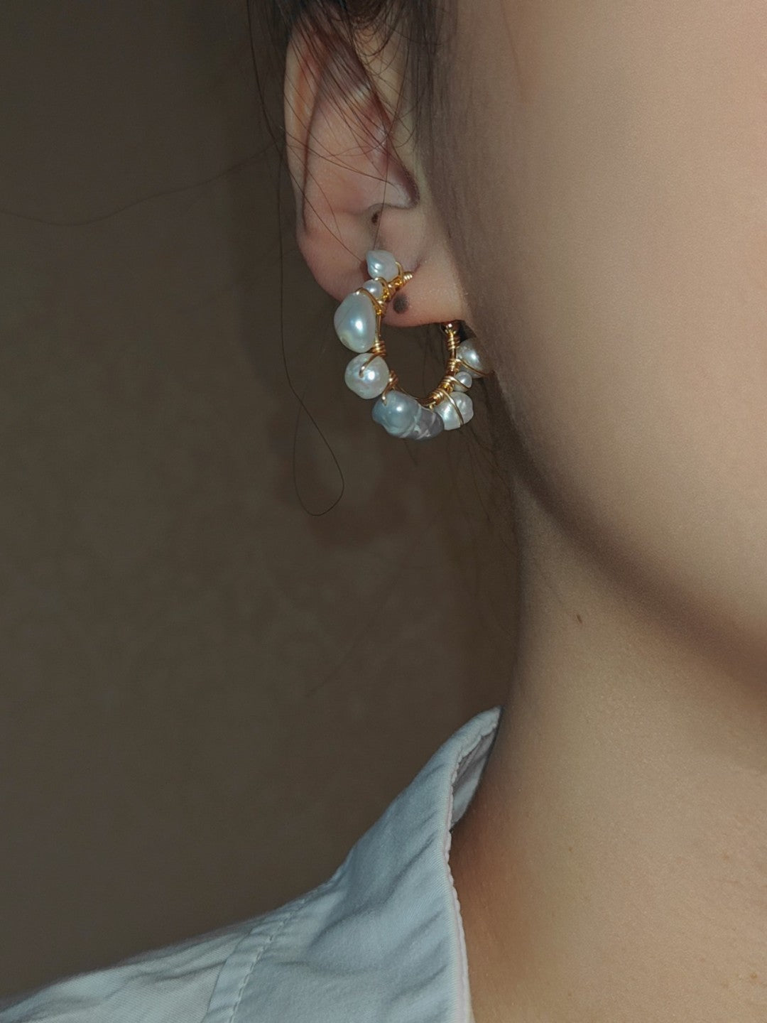 「Chinoiserie」 Pearl Hoop Earrings