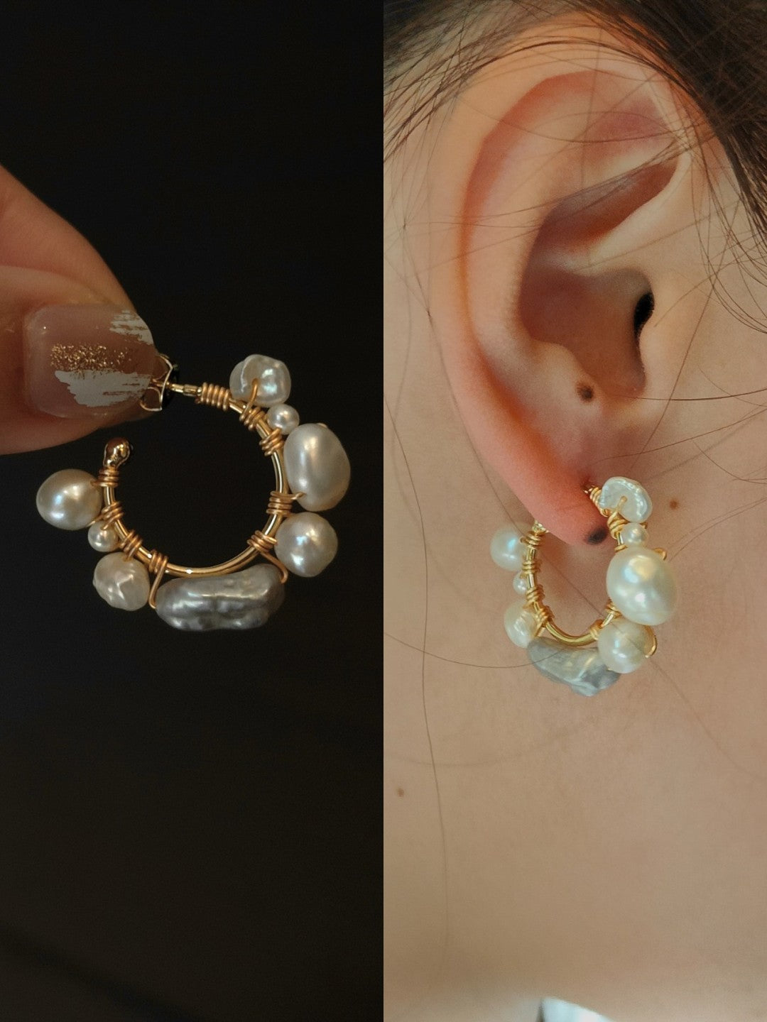 「Chinoiserie」 Pearl Hoop Earrings