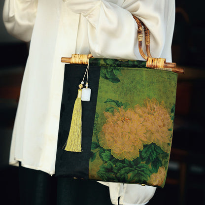 [Chinoiserie] Peony Bamboo Handle Handbag