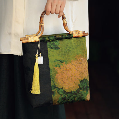 [Chinoiserie] Peony Bamboo Handle Handbag