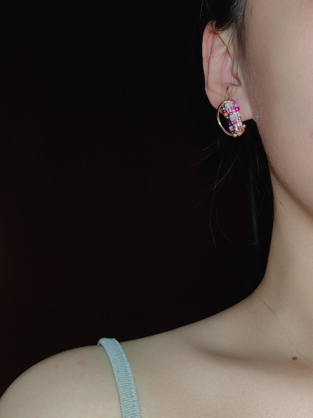 「Chinoiserie」Pink Colored Glaze Beaded Earrings