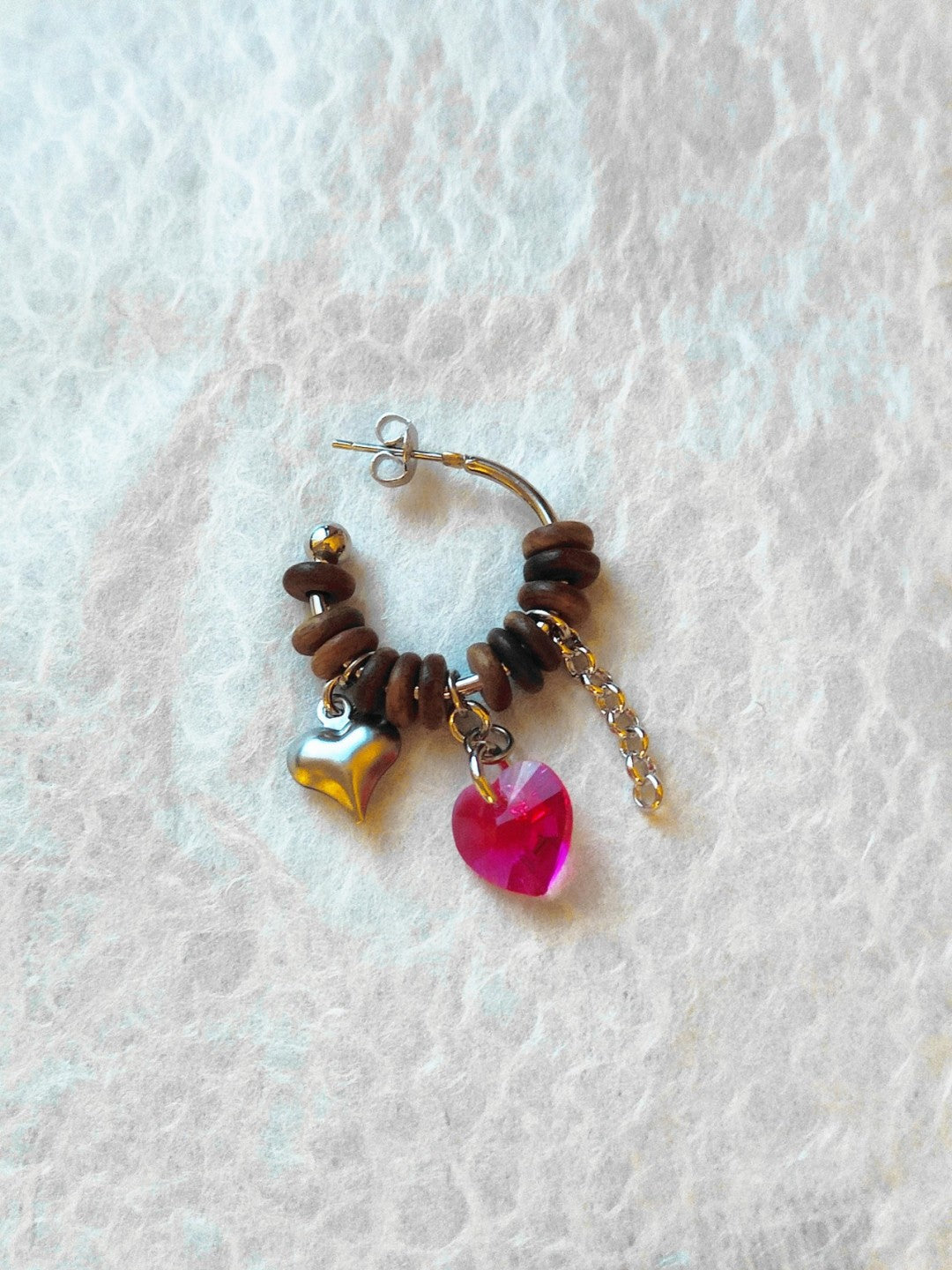 「Chinoiserie」Pink Crystal Sandalwood Hoop Earrings