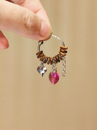 「Chinoiserie」Pink Crystal Sandalwood Hoop Earrings