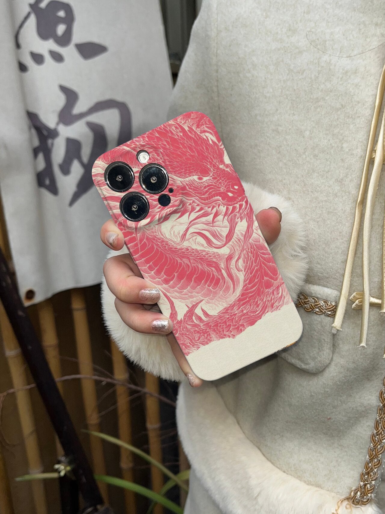 「Chinoiserie」Pink Dragon Printed Phone Case