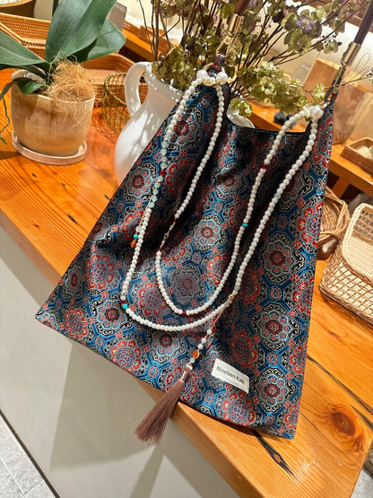 [Chinoiserie] Prosperity Pattern Beaded Tassel Silk Bag