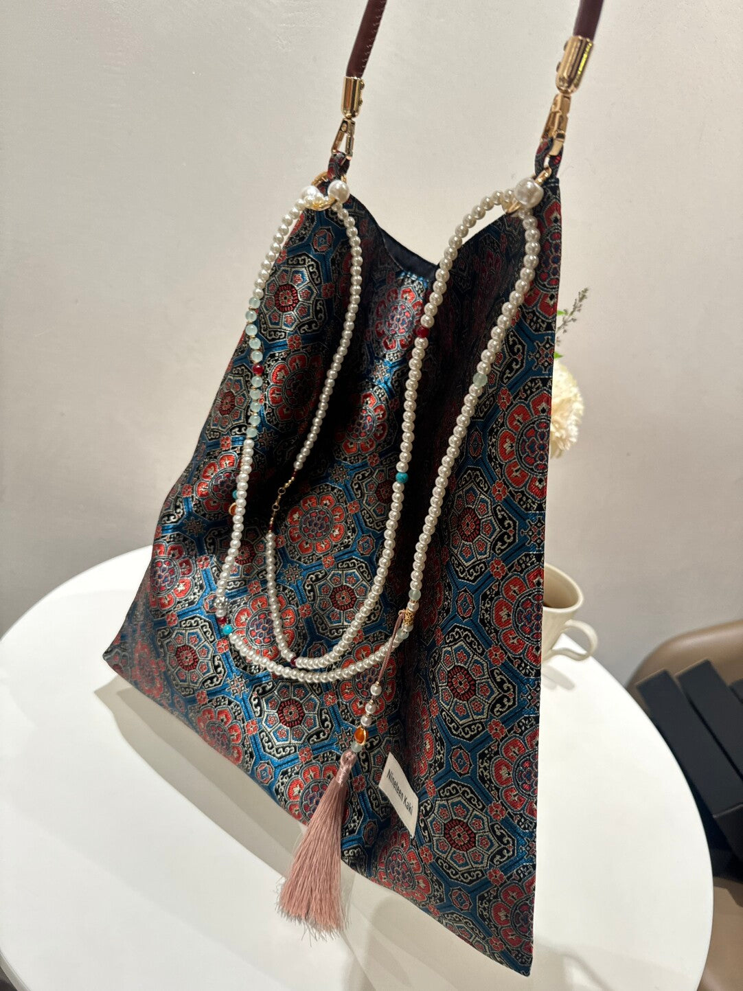 [Chinoiserie] Prosperity Pattern Beaded Tassel Silk Bag