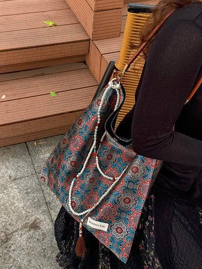 [Chinoiserie] Prosperity Pattern Beaded Tassel Silk Bag