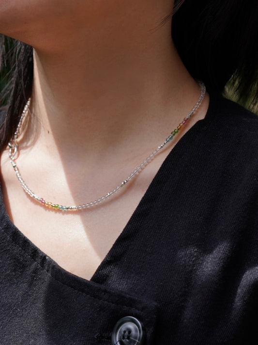 「Chinoiserie」Rainbow Tourmaline Crystal Beaded Necklace