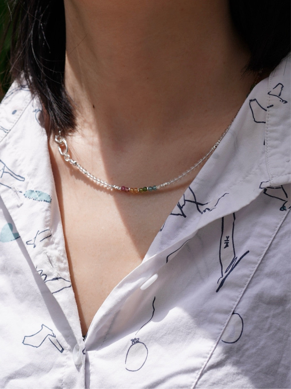 「Chinoiserie」Rainbow Tourmaline Crystal Beaded Necklace