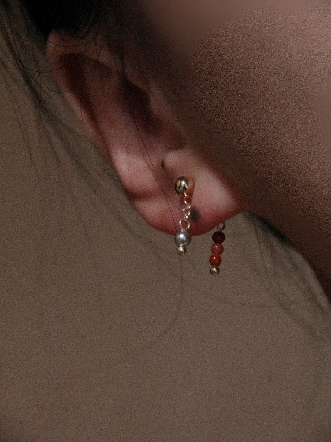 「Chinoiserie」Red Agate Mini Beaded Earrings