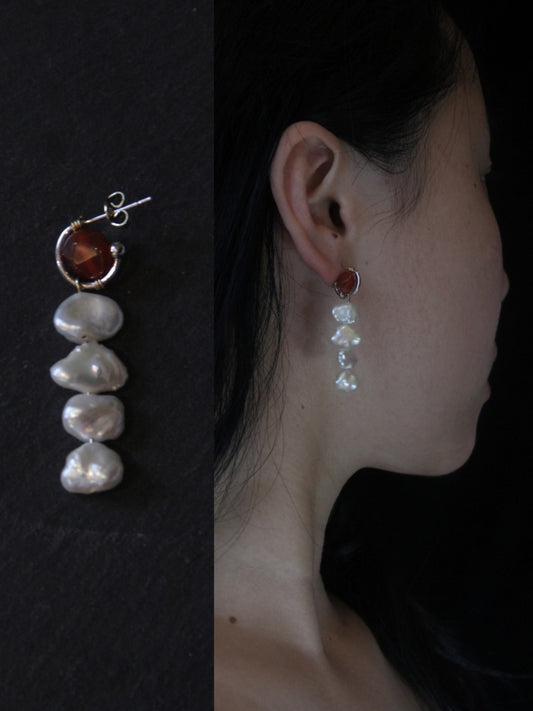 「Chinoiserie」Red Agate Pearl Dangle Earrings