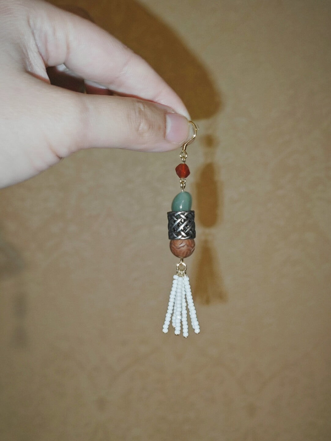 「Chinoiserie」 Red Green Long Tassel Earrings