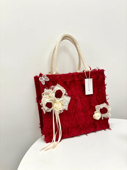 「Chinoiserie」Red Roses Patch Tote Bag