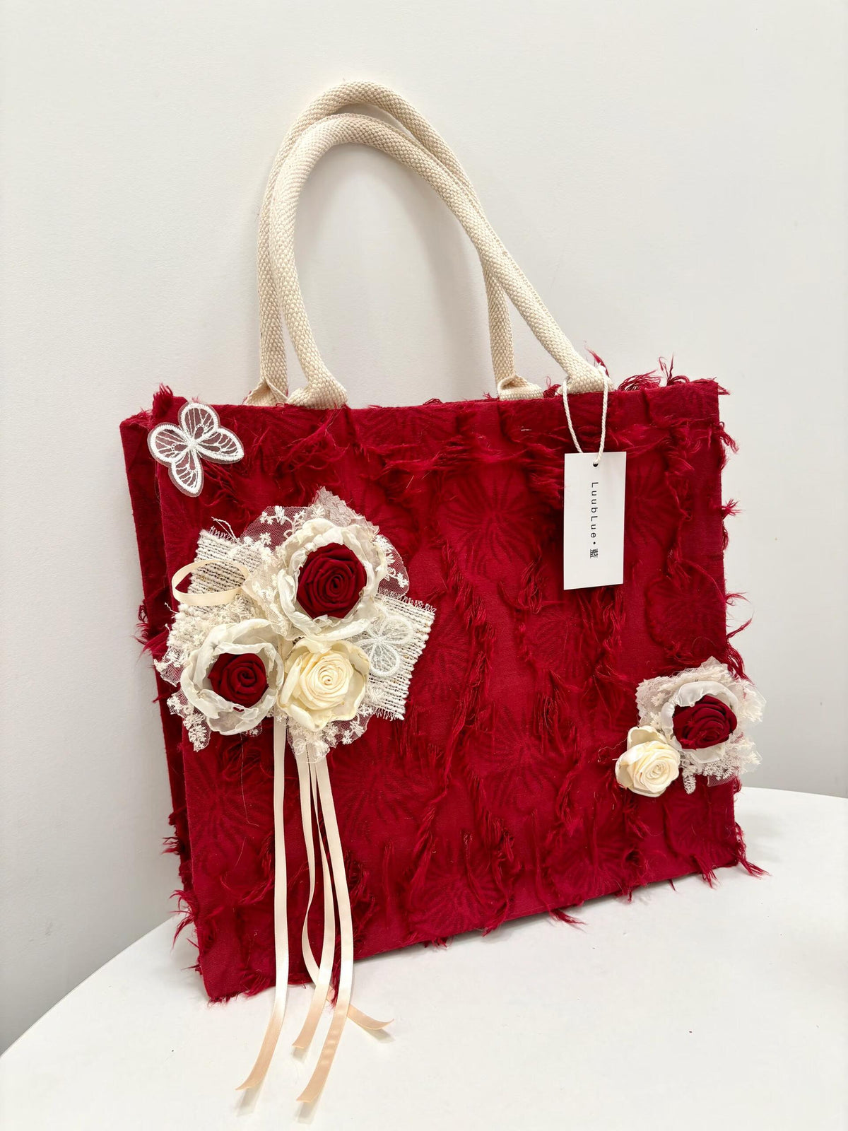 「Chinoiserie」Red Roses Patch Tote Bag