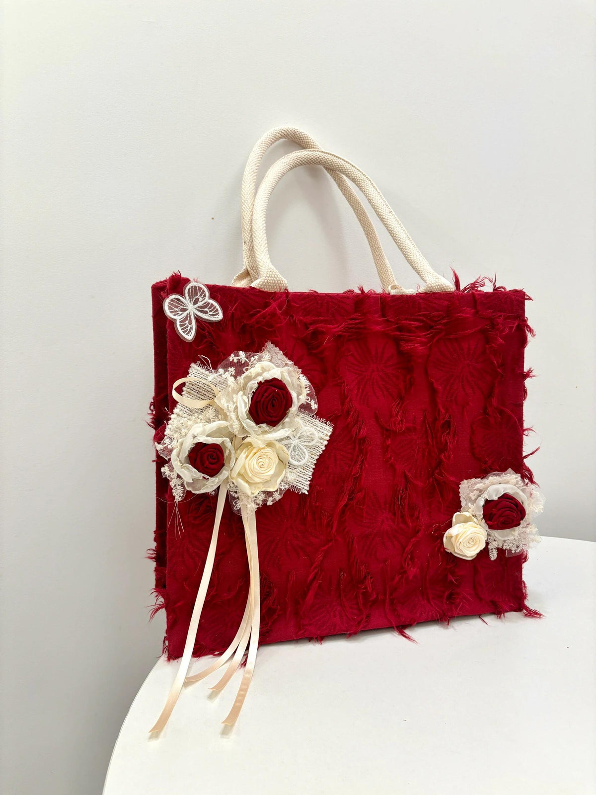 「Chinoiserie」Red Roses Patch Tote Bag