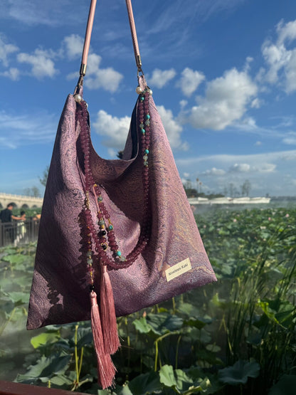 [Chinoiserie] Royal Purple Gilded Beaded Tassel Silk Bag