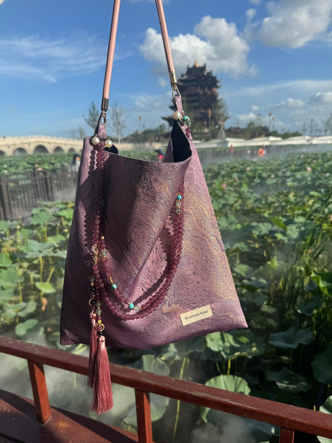 [Chinoiserie] Royal Purple Gilded Beaded Tassel Silk Bag