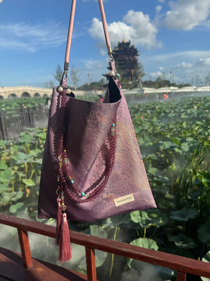 [Chinoiserie] Royal Purple Gilded Beaded Tassel Silk Bag