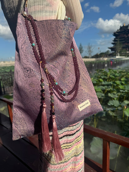 [Chinoiserie] Royal Purple Gilded Beaded Tassel Silk Bag