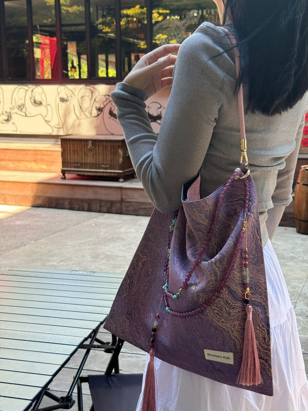 [Chinoiserie] Royal Purple Gilded Beaded Tassel Silk Bag