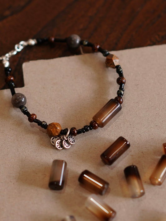 「Chinoiserie」Safe and Sound Agate Silver Beaded Bracelet