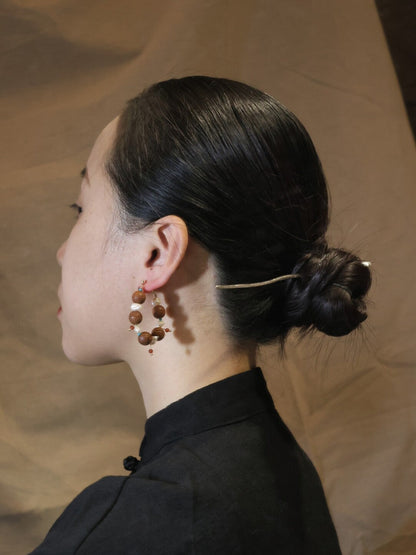 「Chinoiserie」Sandalwood Pearl Beaded Earrings