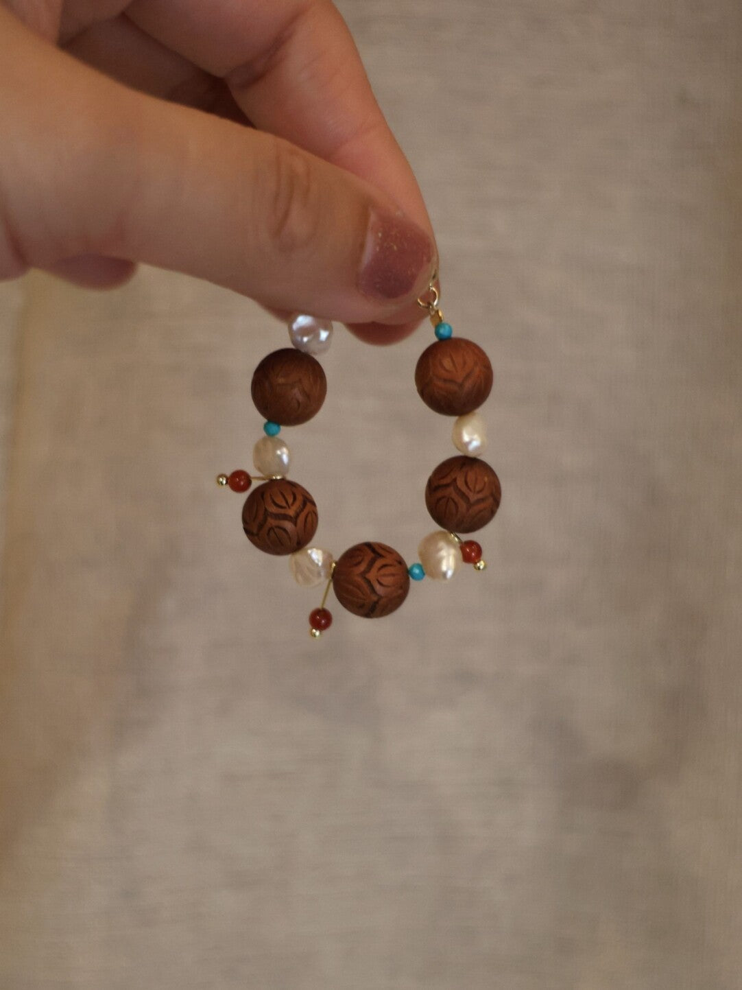 「Chinoiserie」Sandalwood Pearl Beaded Earrings