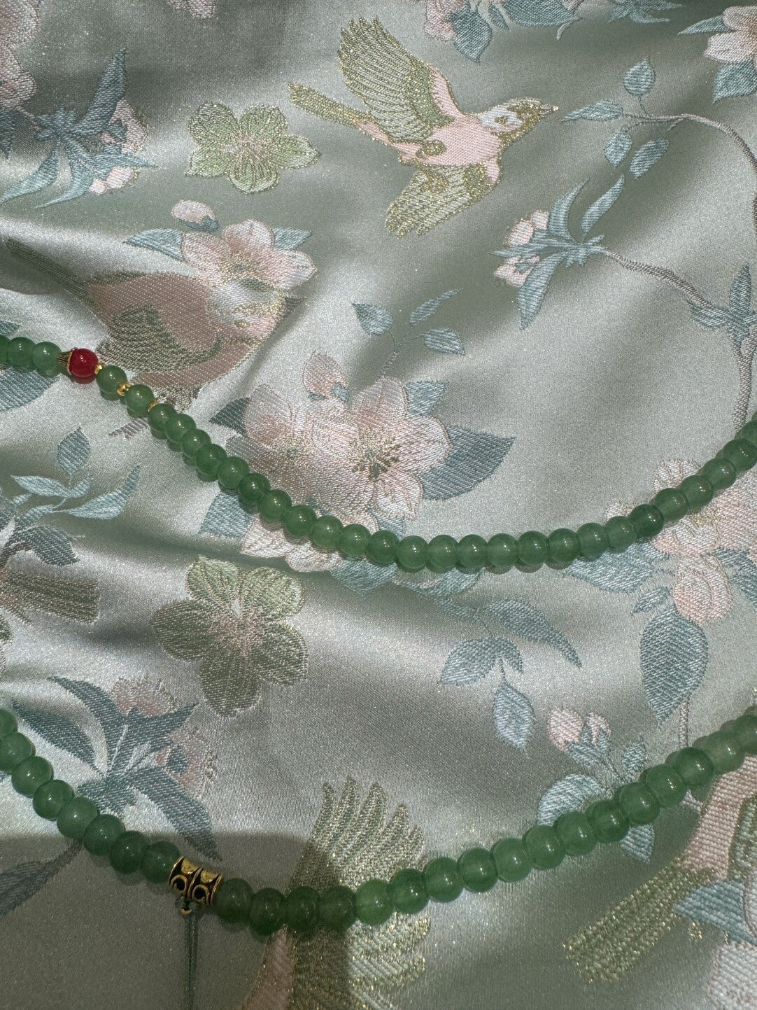 [Chinoiserie] Serene Blue Floral Bird Beaded Tassel Silk Bag | Bag | Three Fleas
