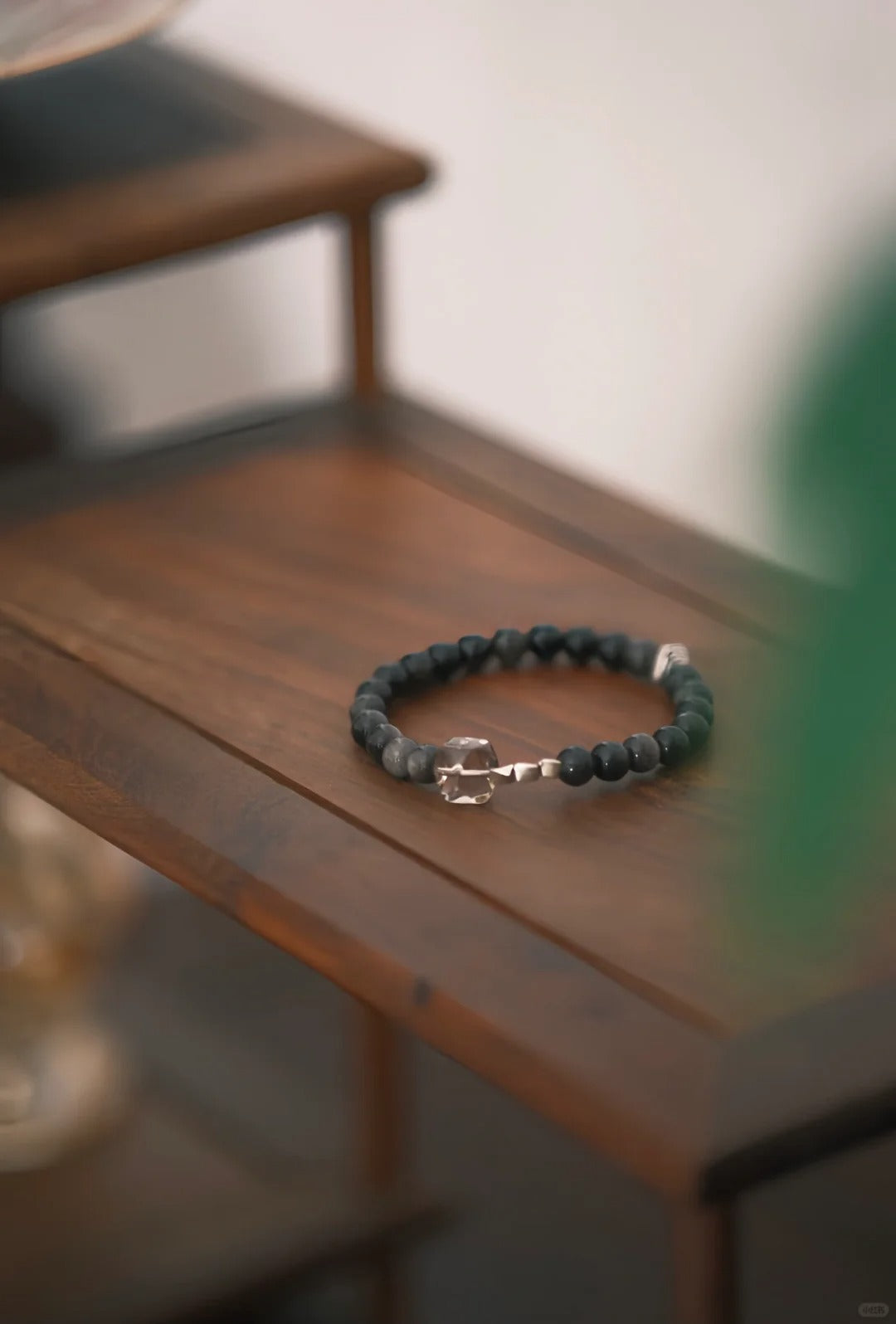 「Chinoiserie」Silver Obsidian Crystal Beaded Bracelet