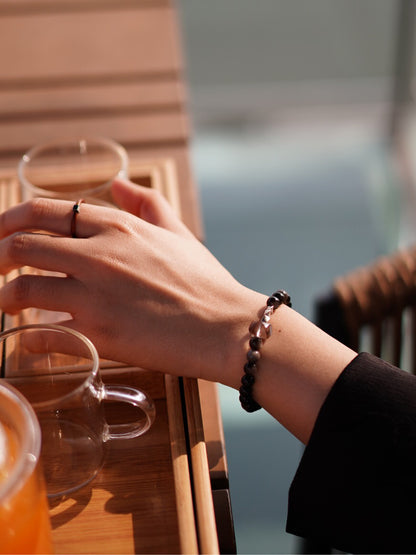 「Chinoiserie」Silver Obsidian Crystal Beaded Bracelet