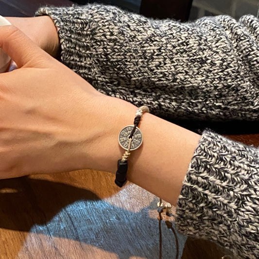 「Chinoiserie」Silver Safe Coin Bodhi beads Braided Bracelet