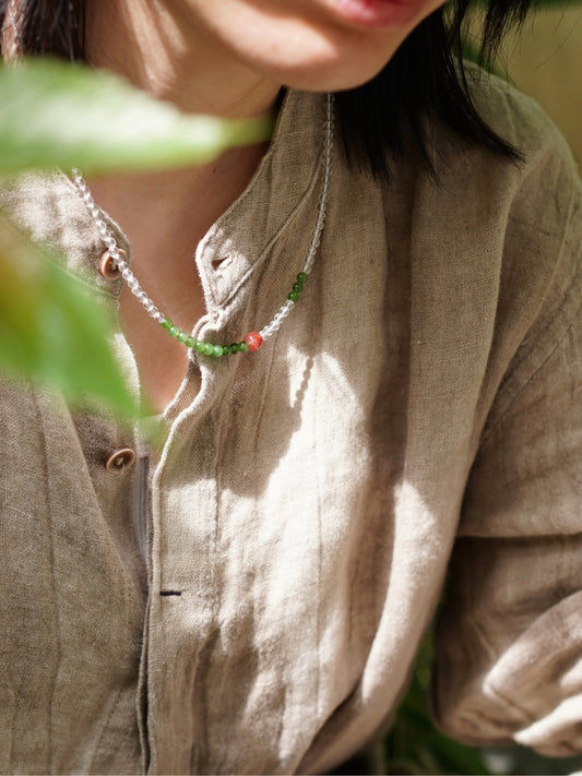 「Chinoiserie」South Red Agate Jade Crystal Beaded Necklace