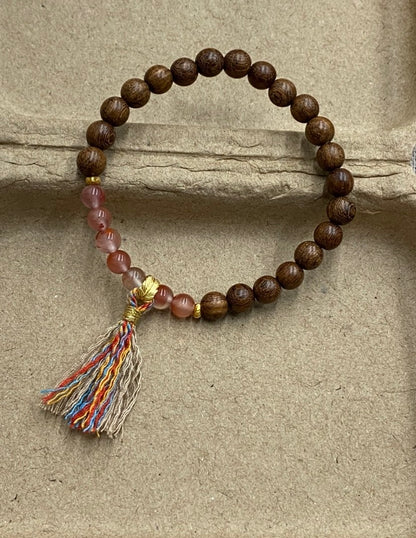 「Chinoiserie」South Red Agate Sandalwood Beaded Bracelet