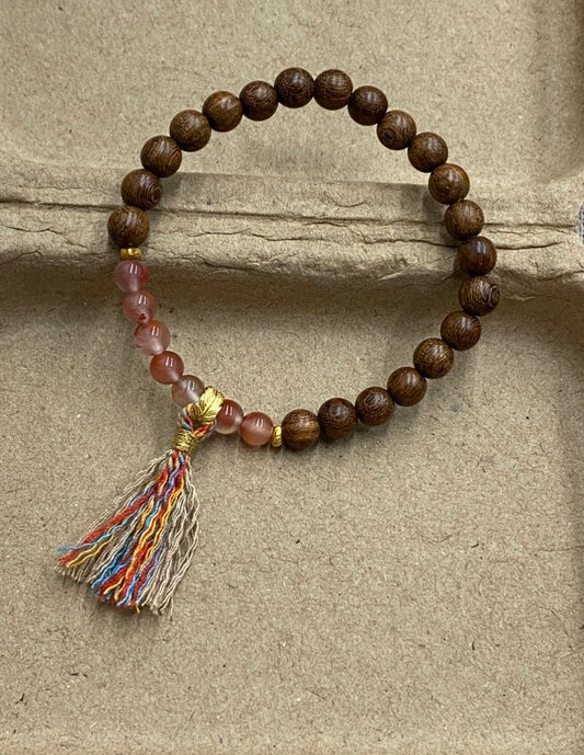 「Chinoiserie」South Red Agate Sandalwood Beaded Bracelet