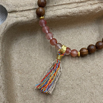 「Chinoiserie」South Red Agate Sandalwood Beaded Bracelet