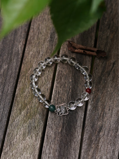 「Chinoiserie」Summer Lotus Crystal Emerald Beaded Bracelet