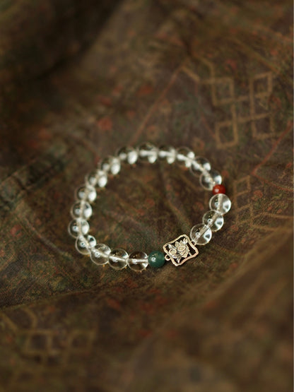 「Chinoiserie」Summer Lotus Crystal Emerald Beaded Bracelet