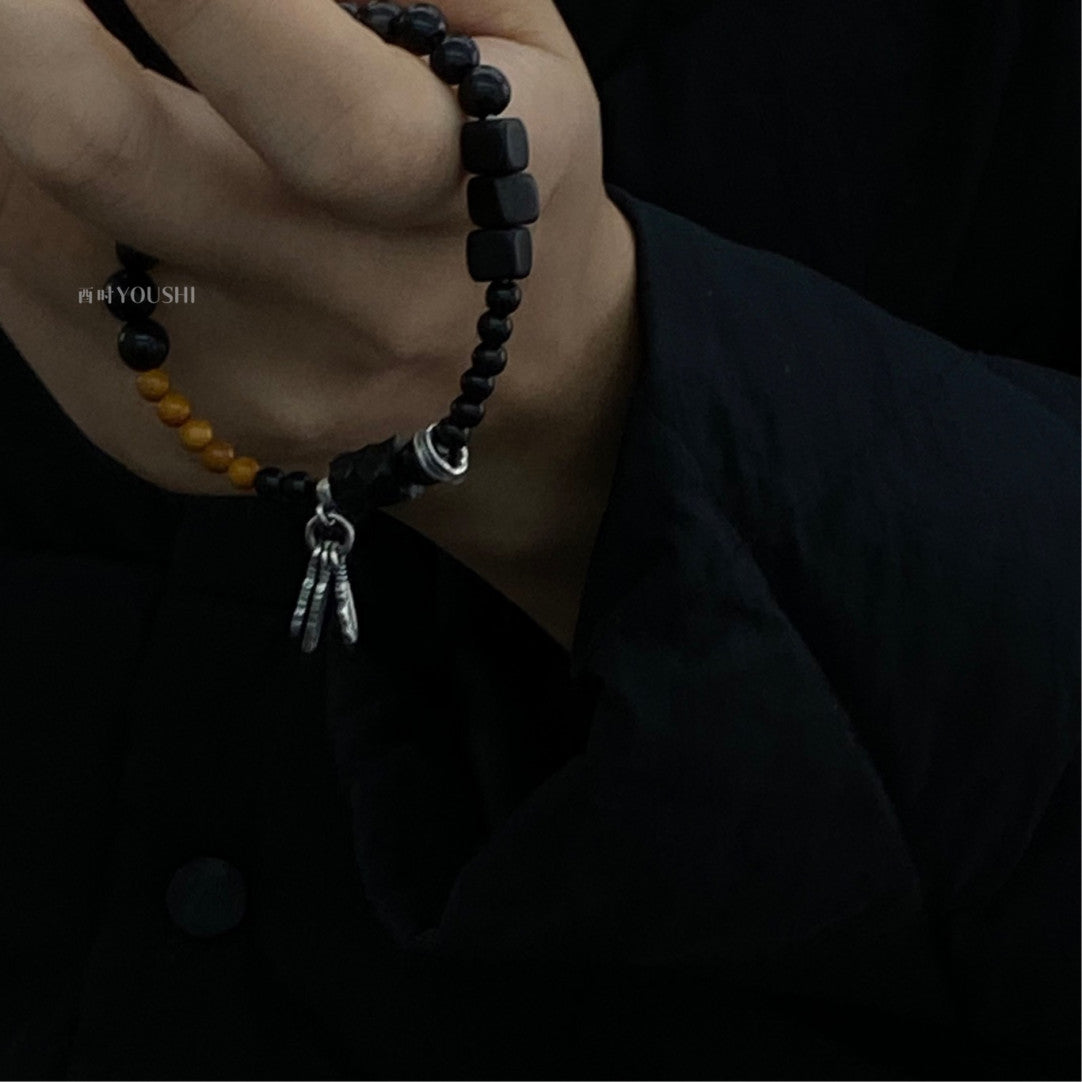 「Chinoiserie」Sunset Birds Black Sandalwood Beaded Bracelet
