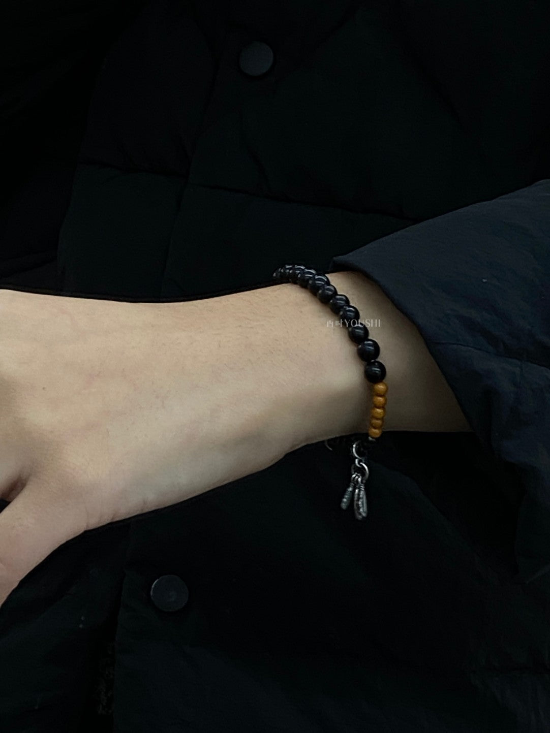 「Chinoiserie」Sunset Birds Black Sandalwood Beaded Bracelet
