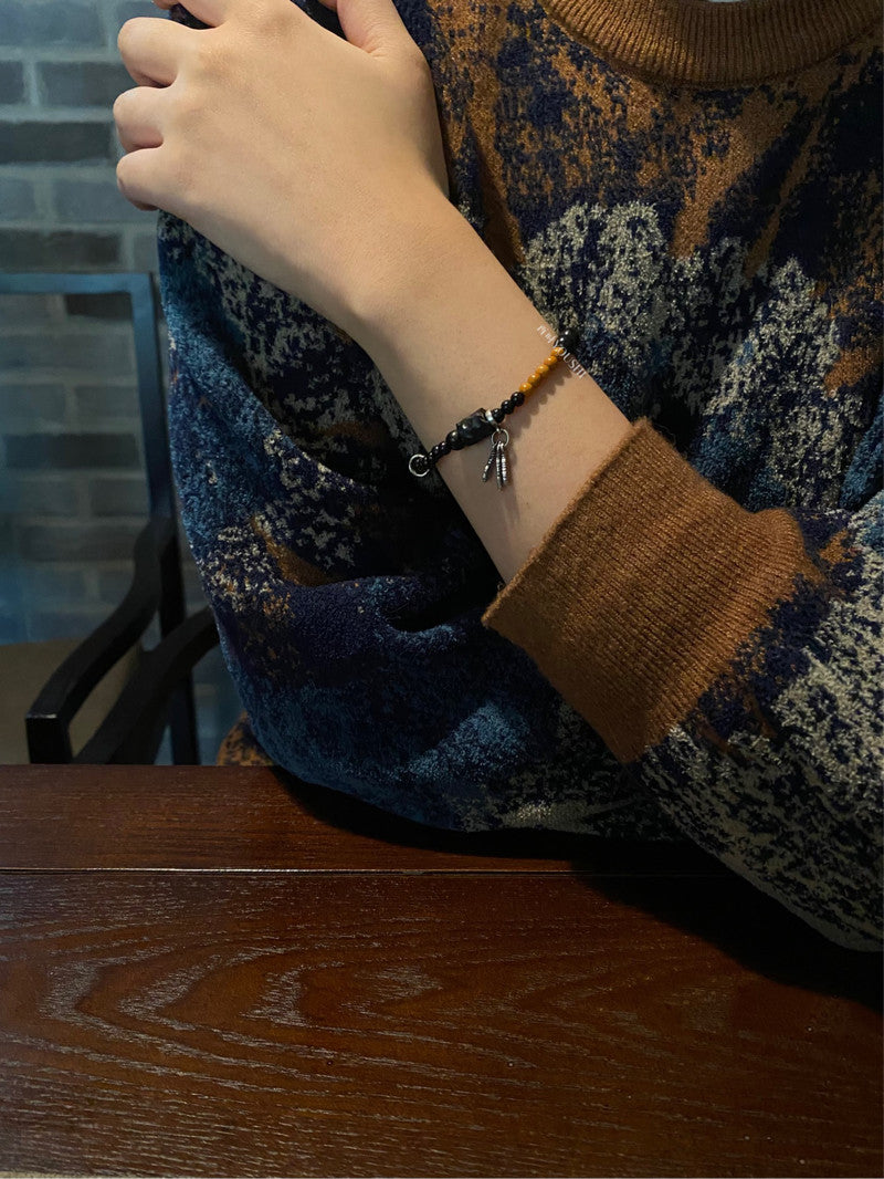「Chinoiserie」Sunset Birds Black Sandalwood Beaded Bracelet